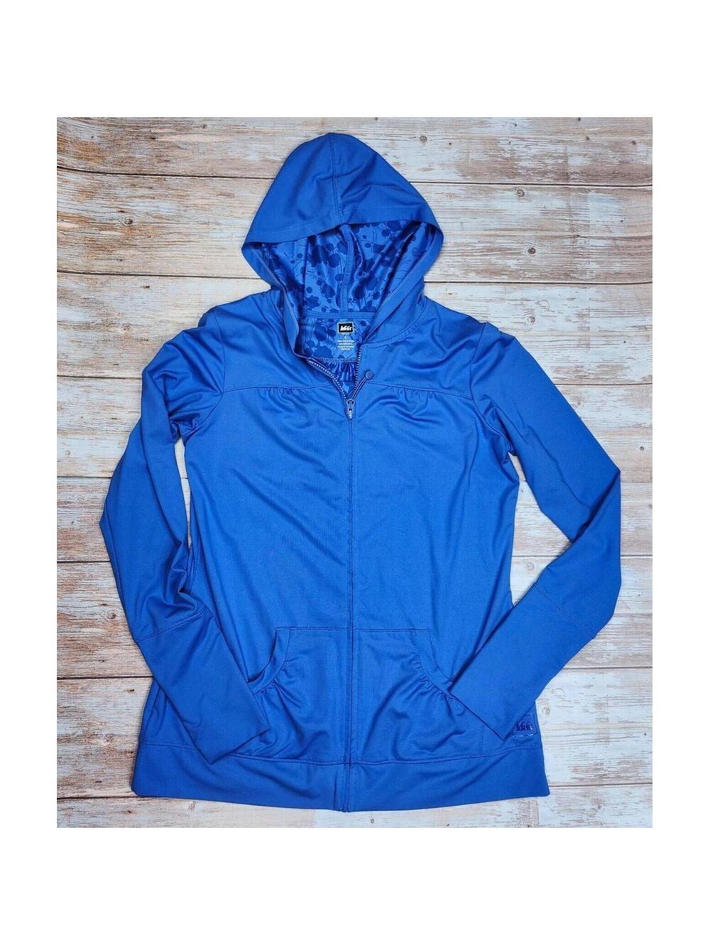 REI Women's Blue Full-Zip Athletic Hoodie Floral Interior Large